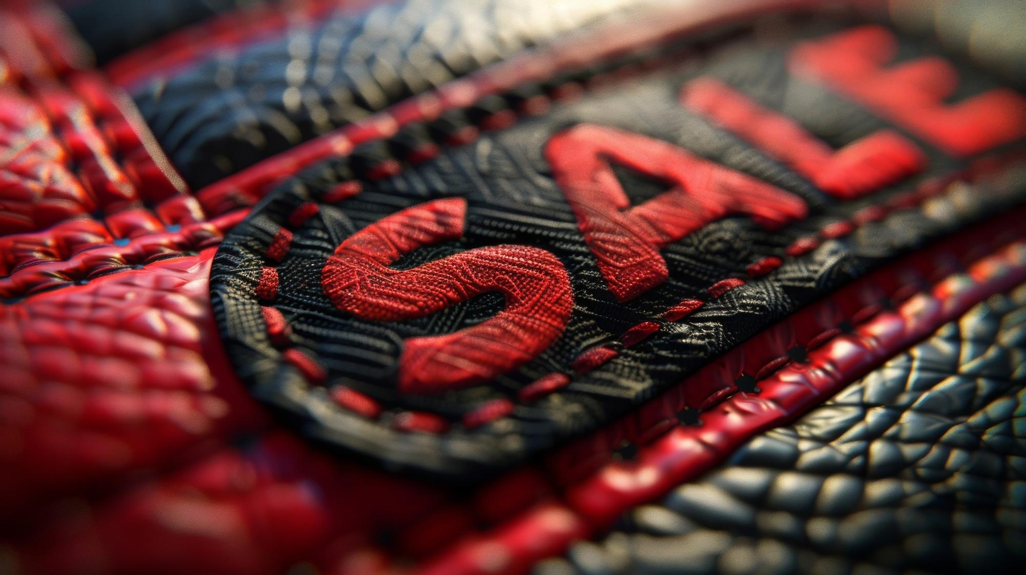 close up of embroidered emblem on fabric