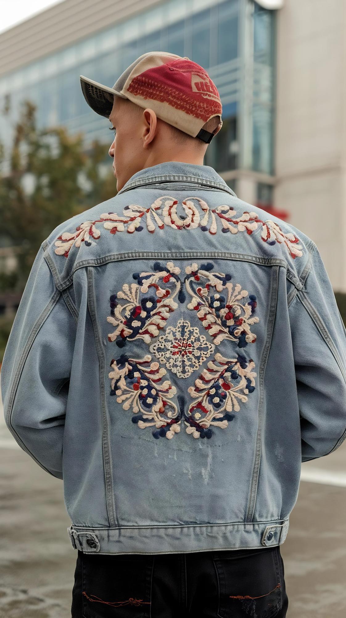 embroidered denim jacket back panel
